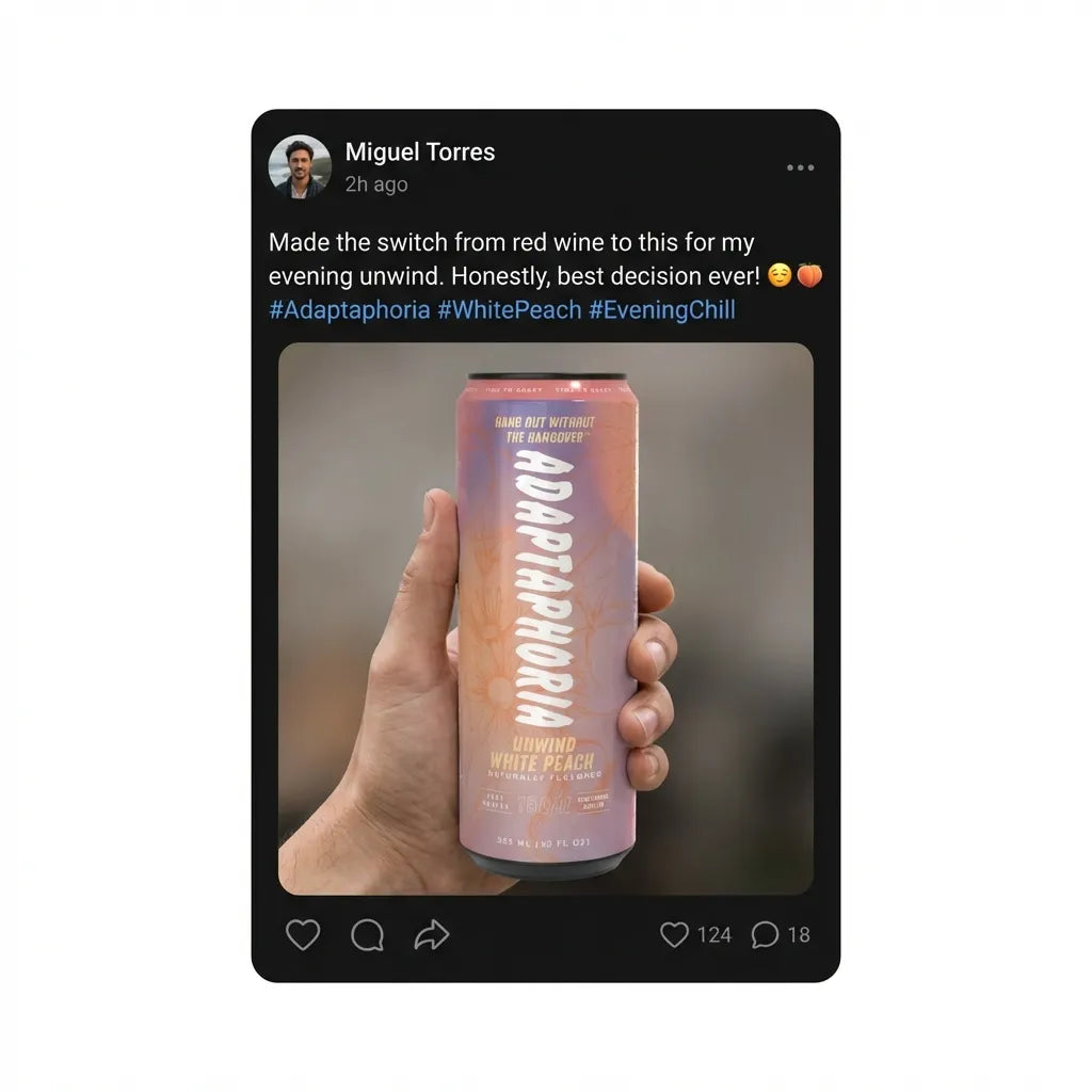 Social post screenshot about unwinding without wine