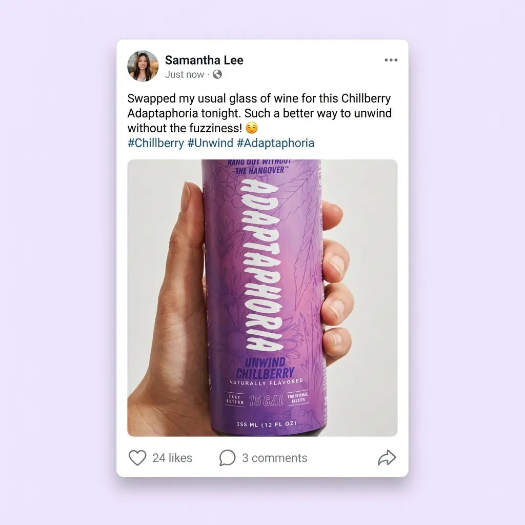 Social post screenshot about switching from alcohol